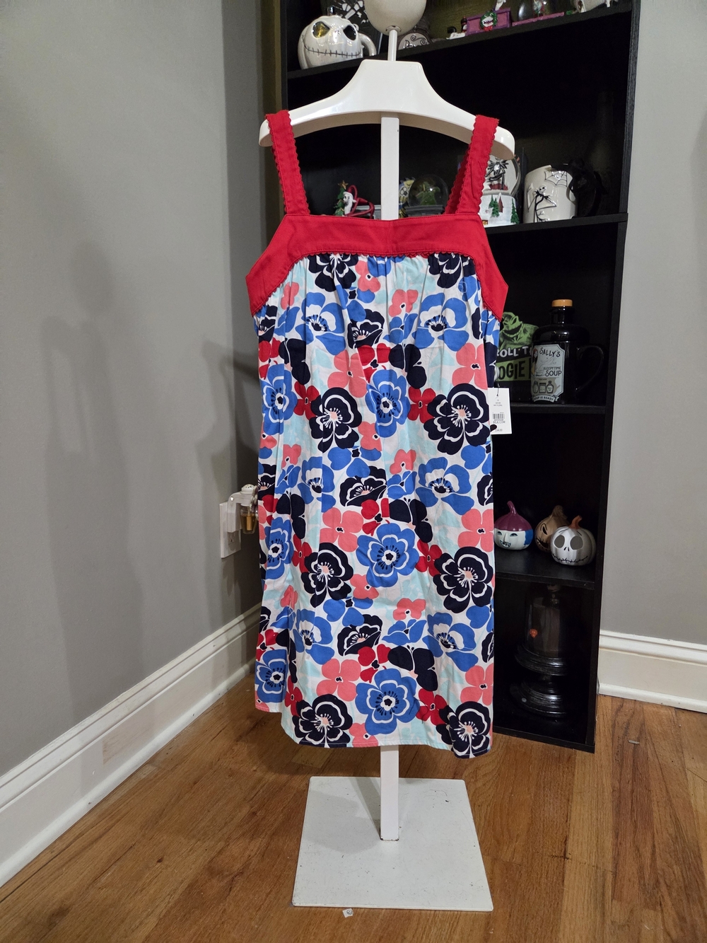 crown & ivy Red-Trim Floral Sundress with Blue and Coral Flowers